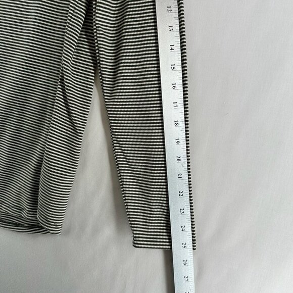 Tahari Top Size L Ribbed Striped Cowl Neck Long Sleeve Stretch Olive/ White - Picture 10 of 11